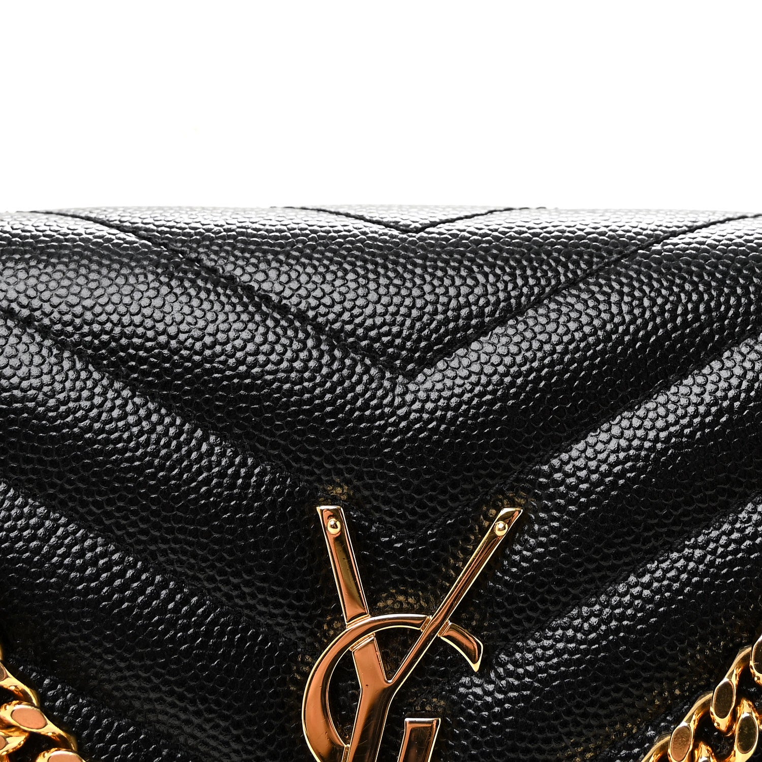 Saint Laurent Grain De Poudre Matelasse Chevron Monogram Chain Wallet Black 8 of 10