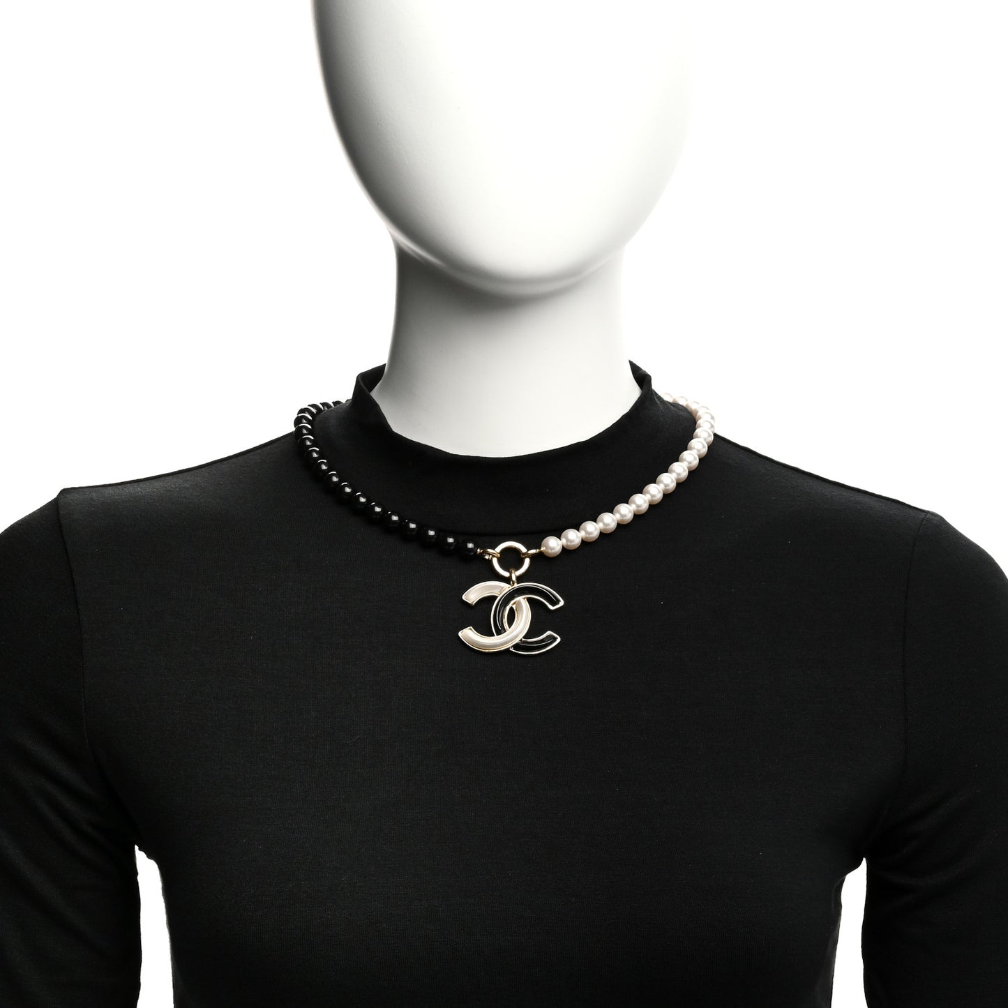Pearl Beaded CC Necklace Black White