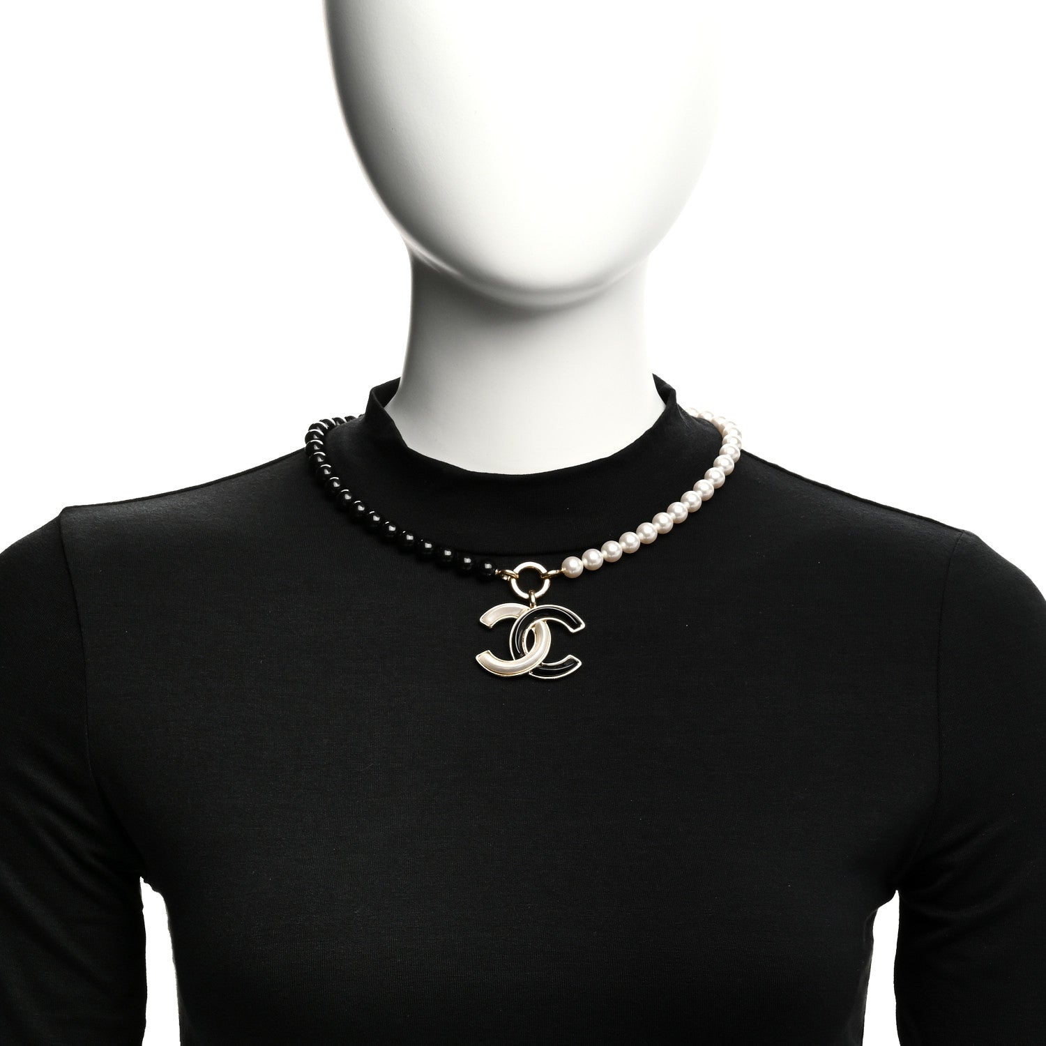 Chanel Pearl Beaded CC Necklace Black White 2 of 5