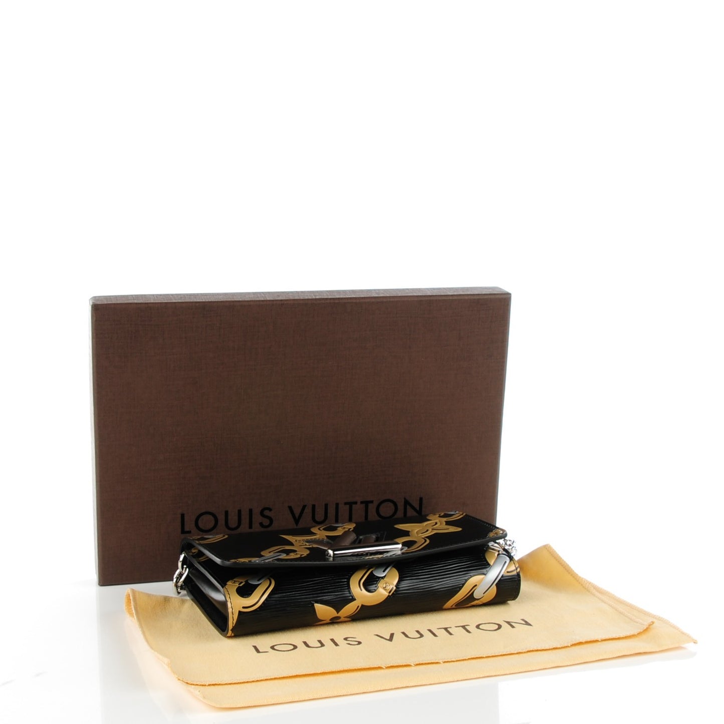 Epi Chain Flower Print Twist Chain Wallet Black