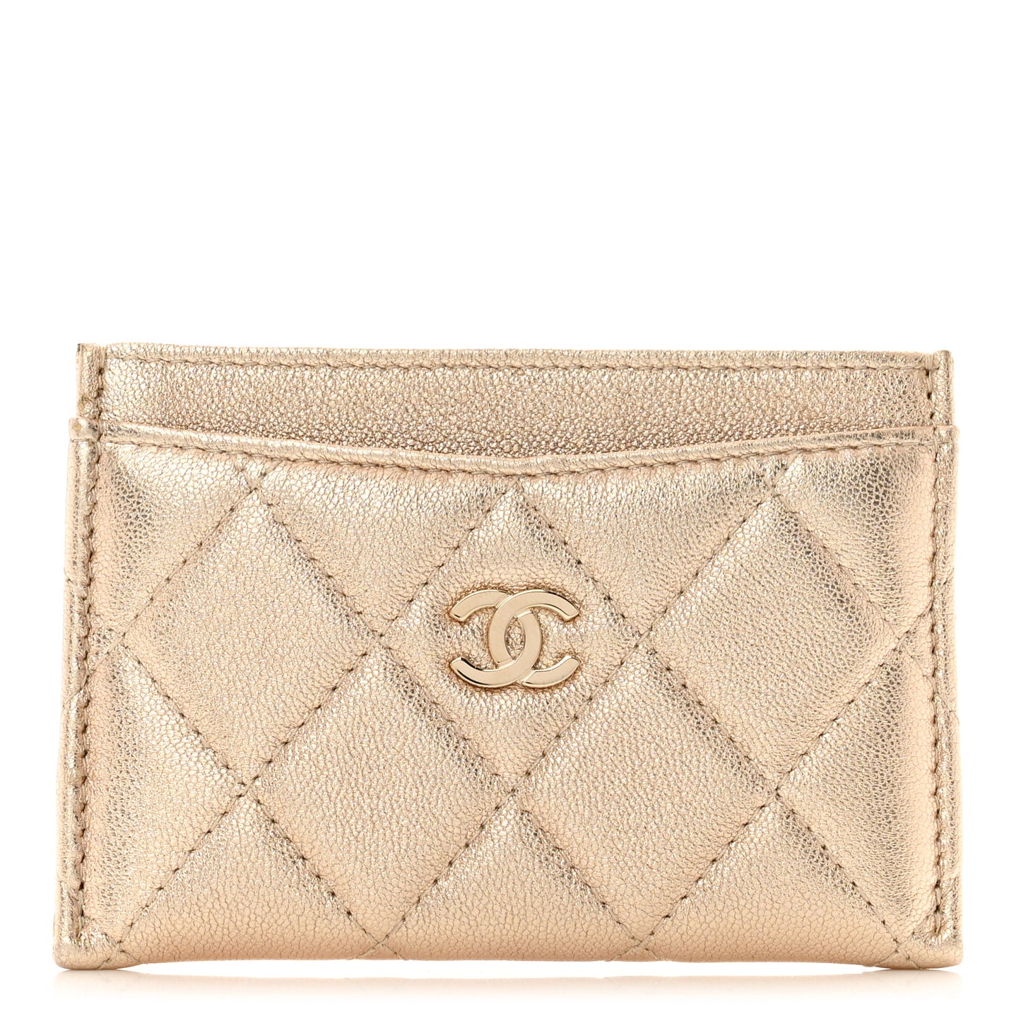 Metallic Lambskin Quilted CC Card Holder Gold