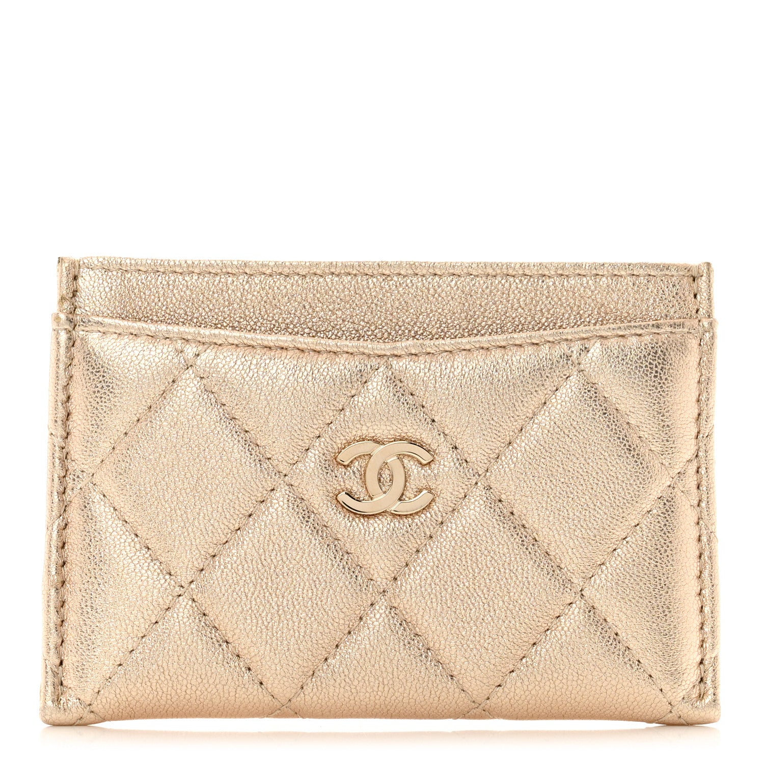 Chanel Metallic Lambskin Quilted CC Card Holder Gold 1 of 9