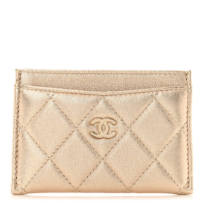 Chanel Metallic Lambskin Quilted CC Card Holder Gold 1 of 9