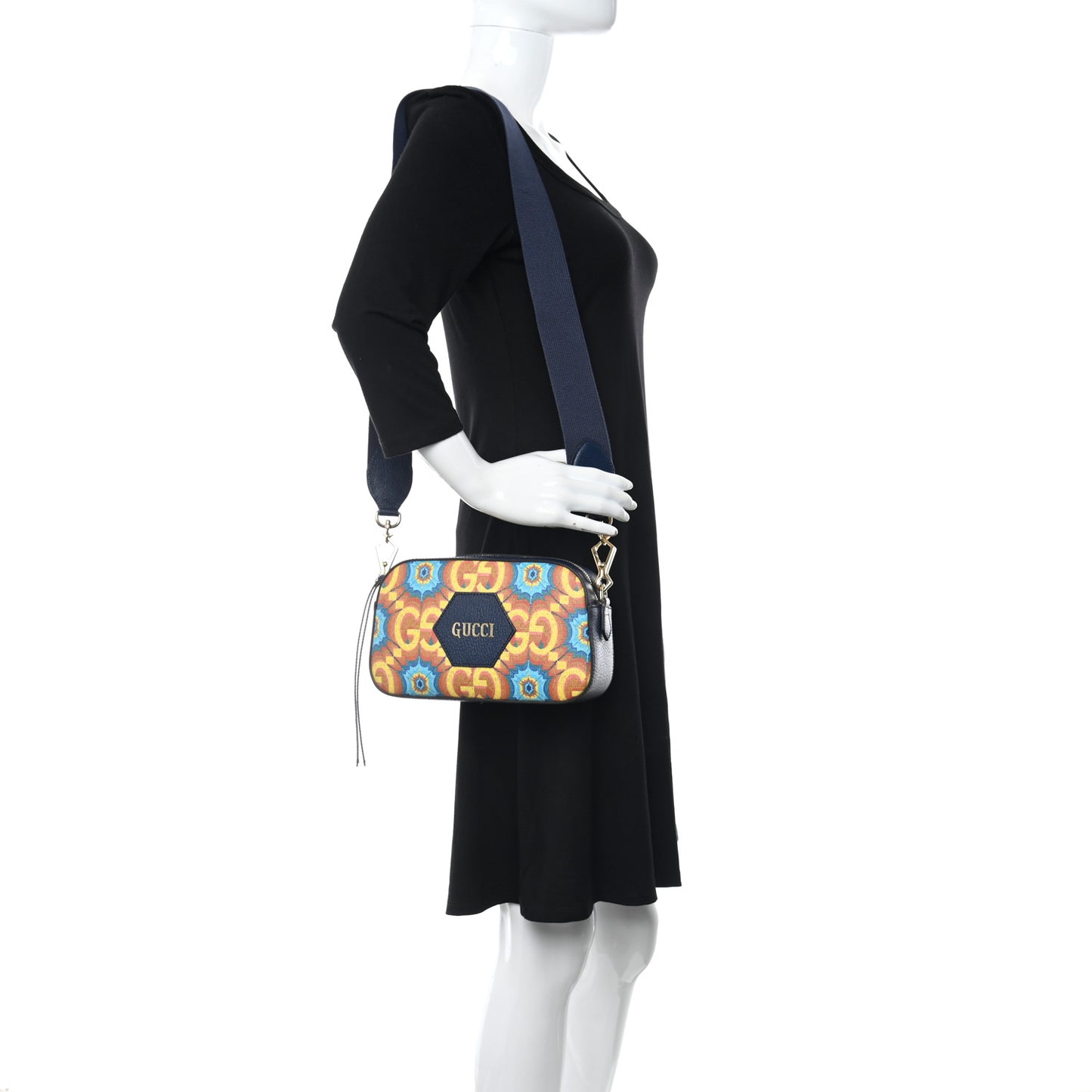 GG Supreme Kaleidoscope Calfskin Script Logo Gucci 100 Camera Bag Blue Orange Multicolor Blue Agata