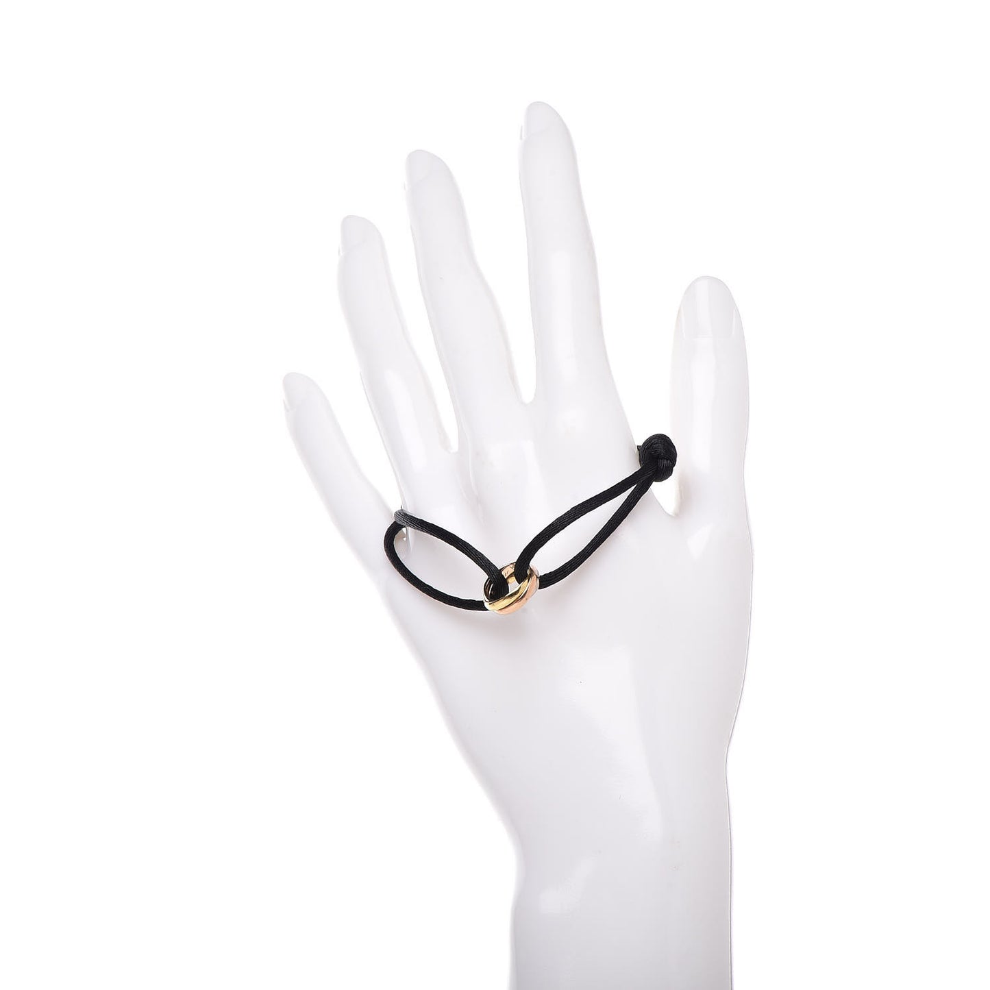 18K Pink Yellow White Gold Trinity Adjustable Cord Bracelet Black