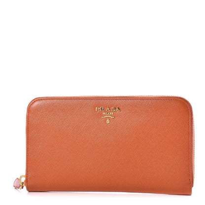 Prada Saffiano Metal Zip Around Wallet Papaya 1 of 10