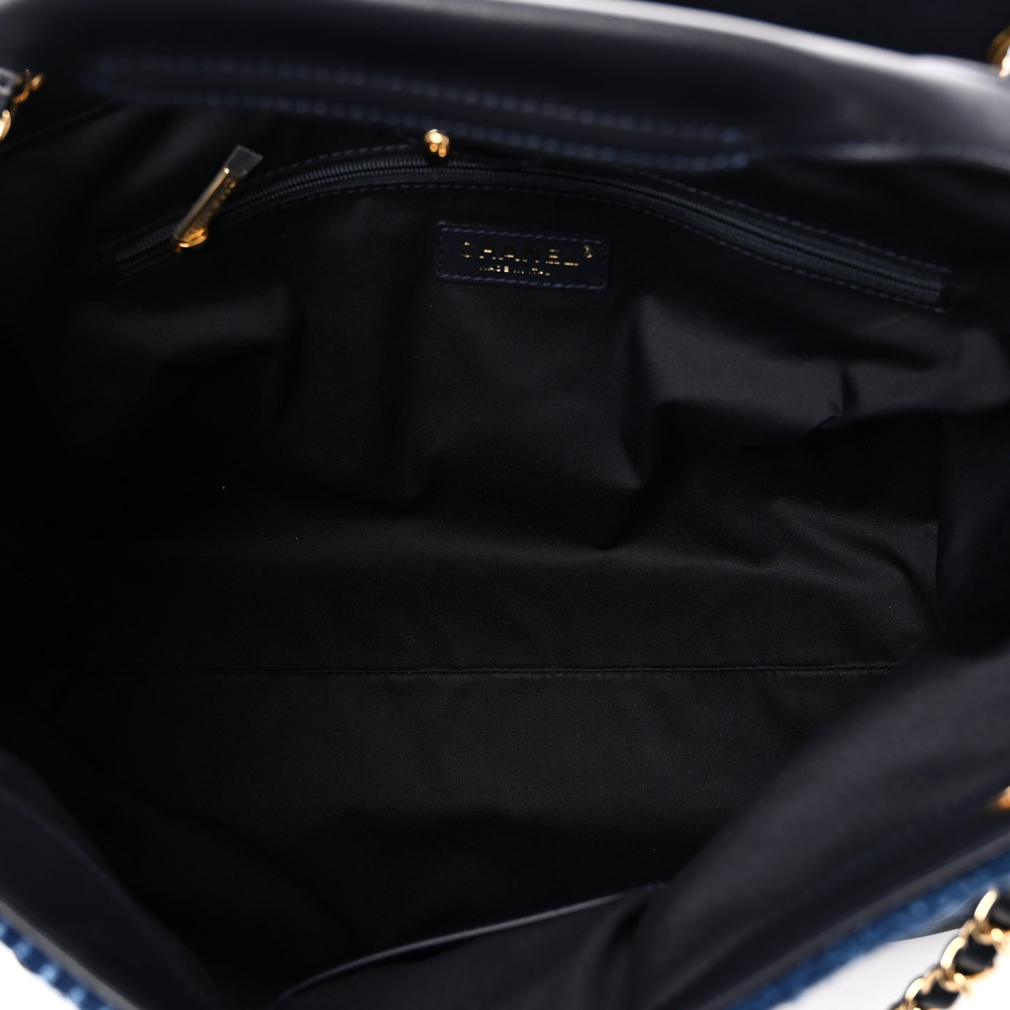 Tweed Shiny Lambskin Quilted Coco Base Small Shopping Bag Dark Blue