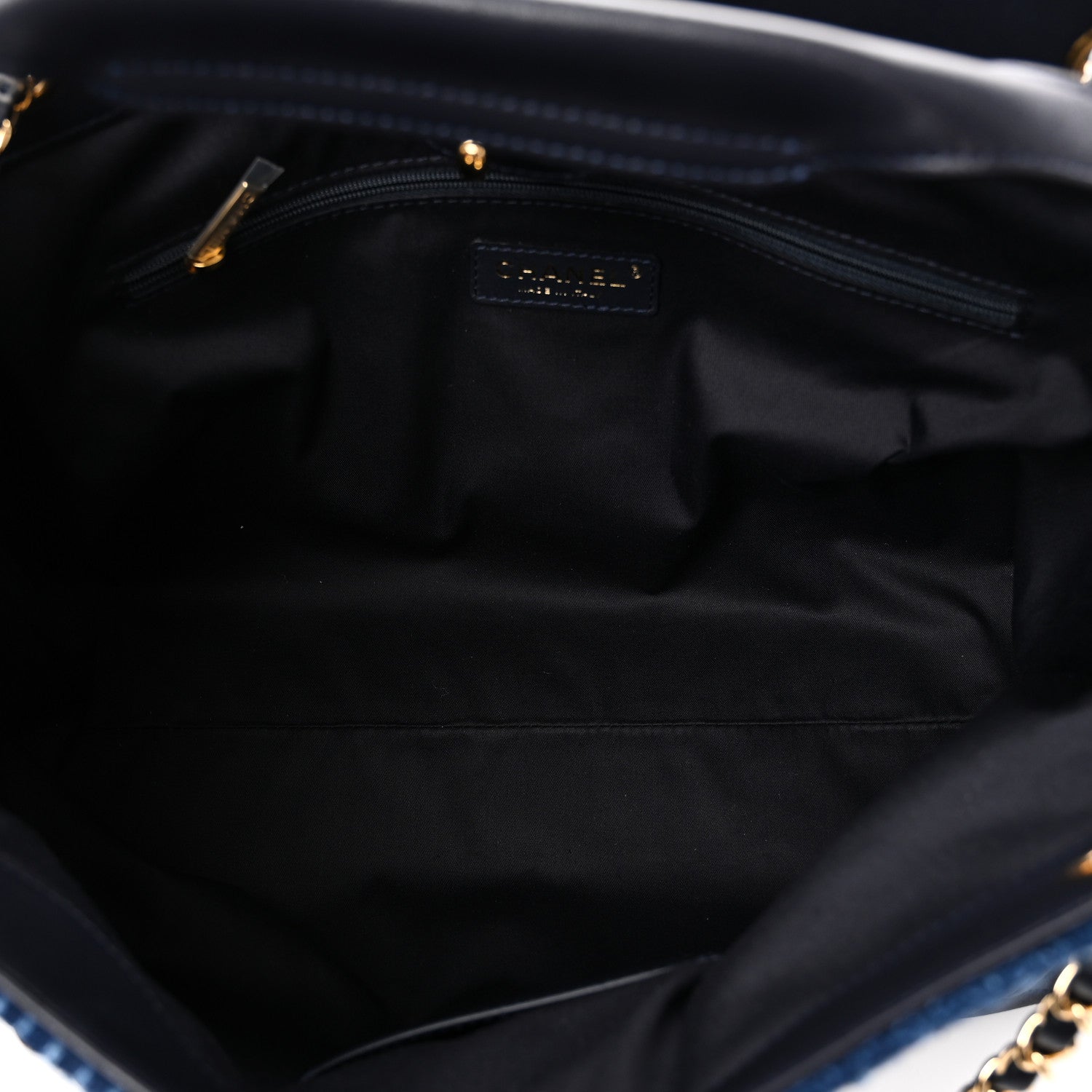 Chanel Tweed Shiny Lambskin Quilted Coco Base Small Shopping Bag Dark Blue 5 of 11