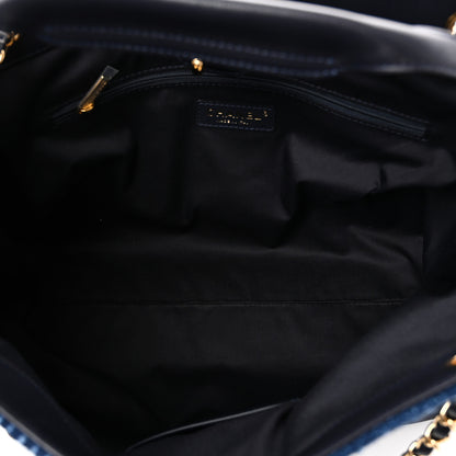 Chanel Tweed Shiny Lambskin Quilted Coco Base Small Shopping Bag Dark Blue 5 of 11