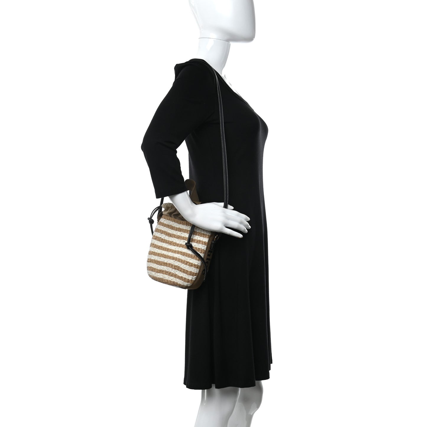 Raffia Calfskin Small Woody Striped Basket Bag Grove Brown