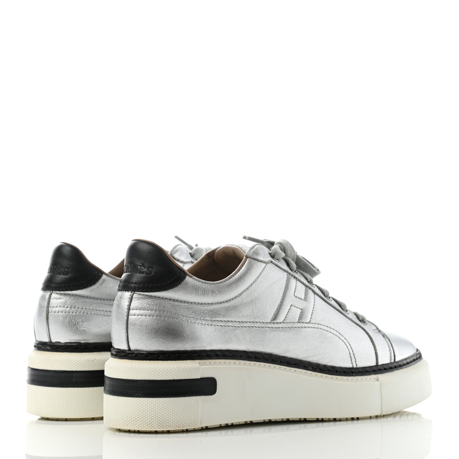 Hermes Metallic Womens Polo Sneakers 38 Argente Black 4 of 14