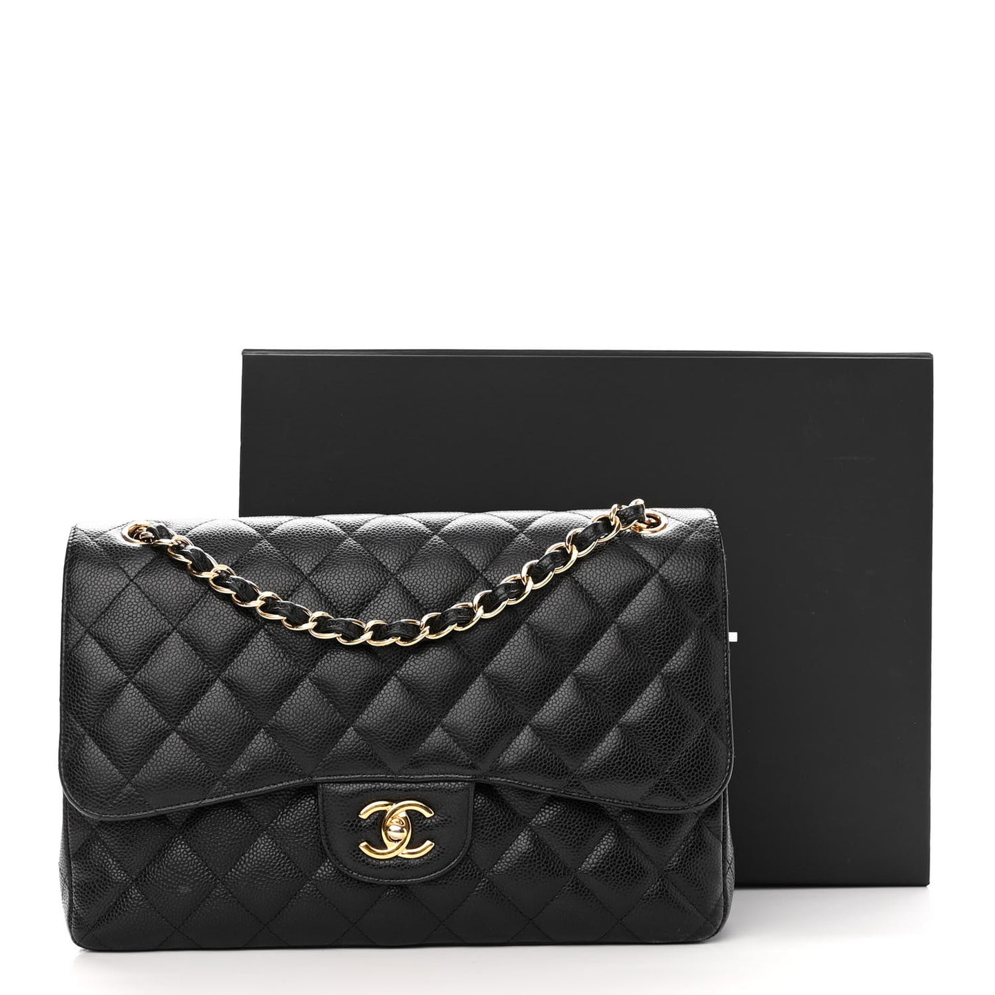 Caviar Quilted Jumbo Double Flap Black