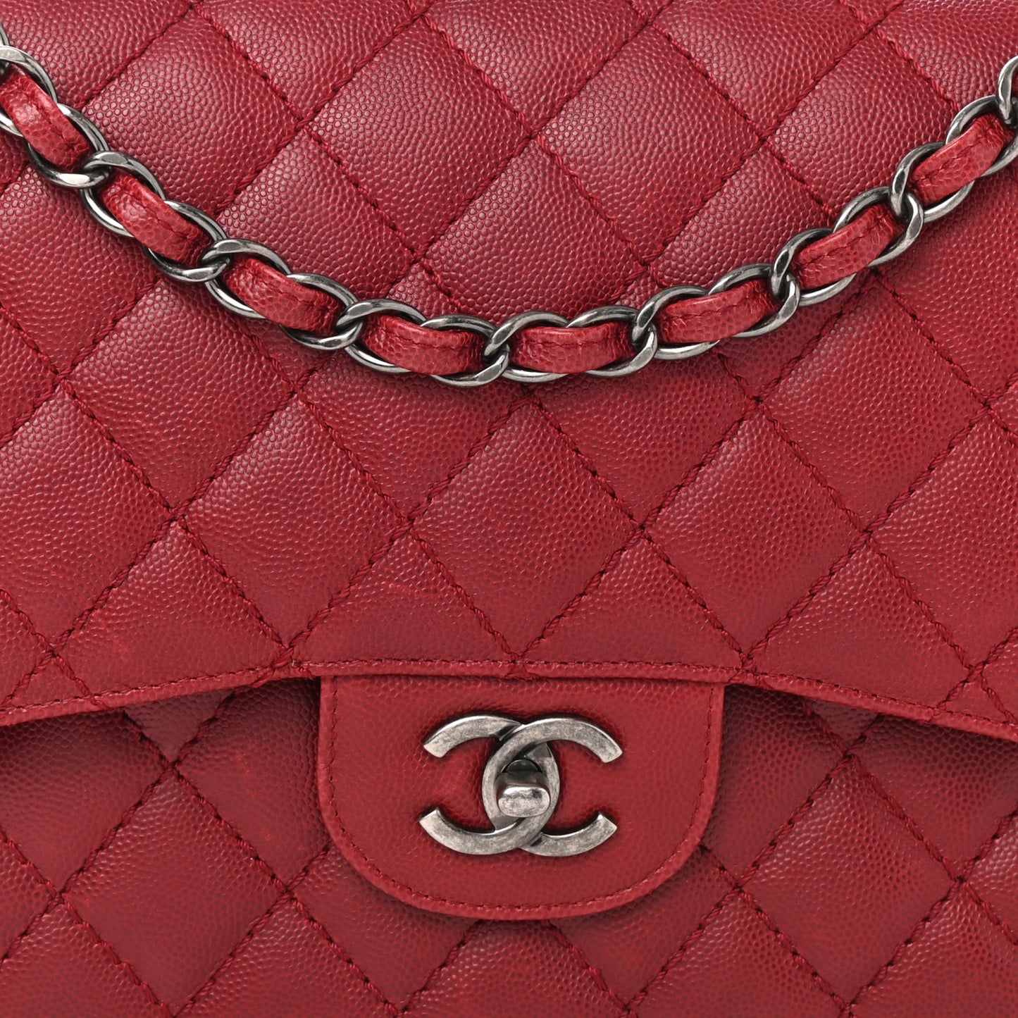 Caviar Quilted Jumbo Double Flap Dark Red