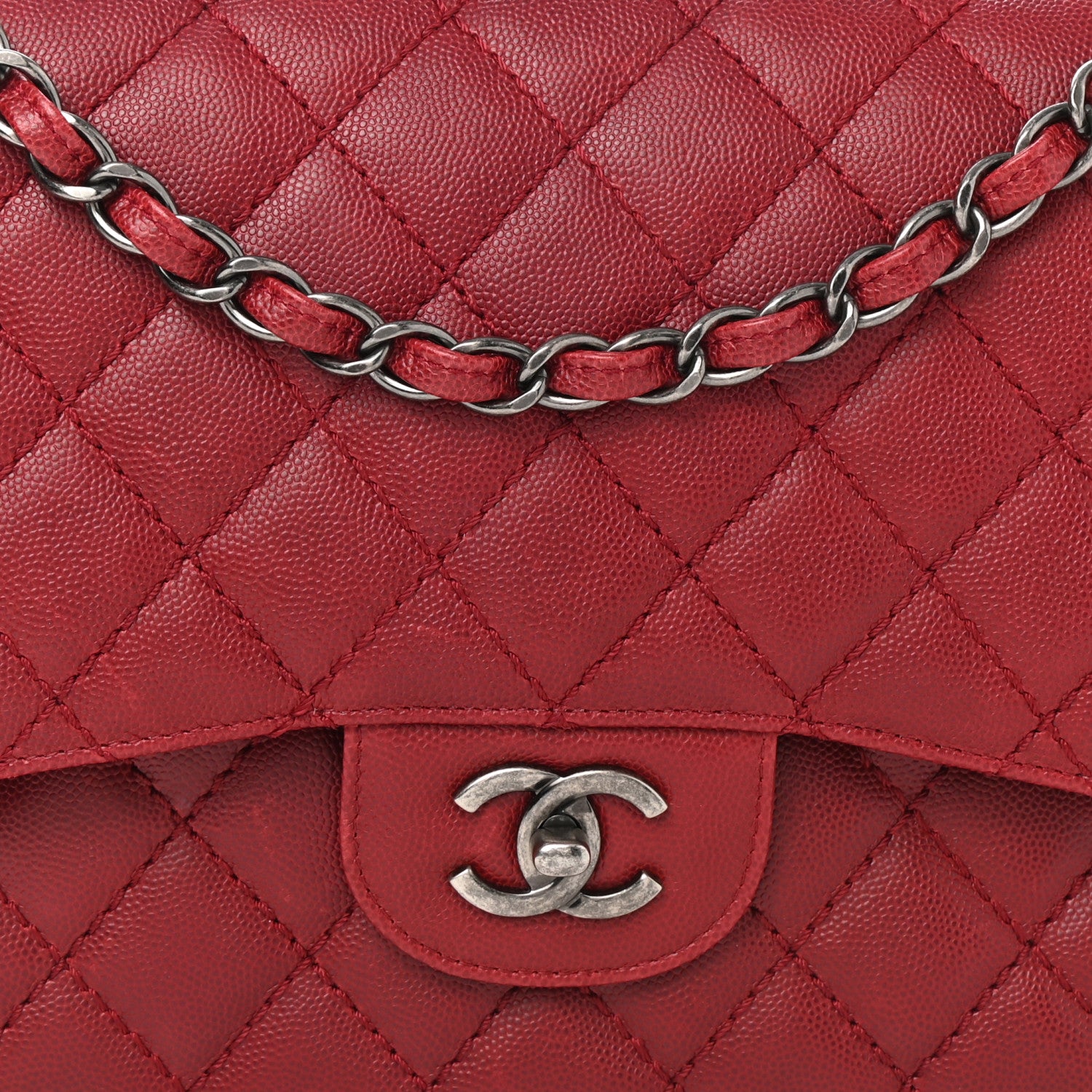 Chanel Caviar Quilted Jumbo Double Flap Dark Red 9 of 12