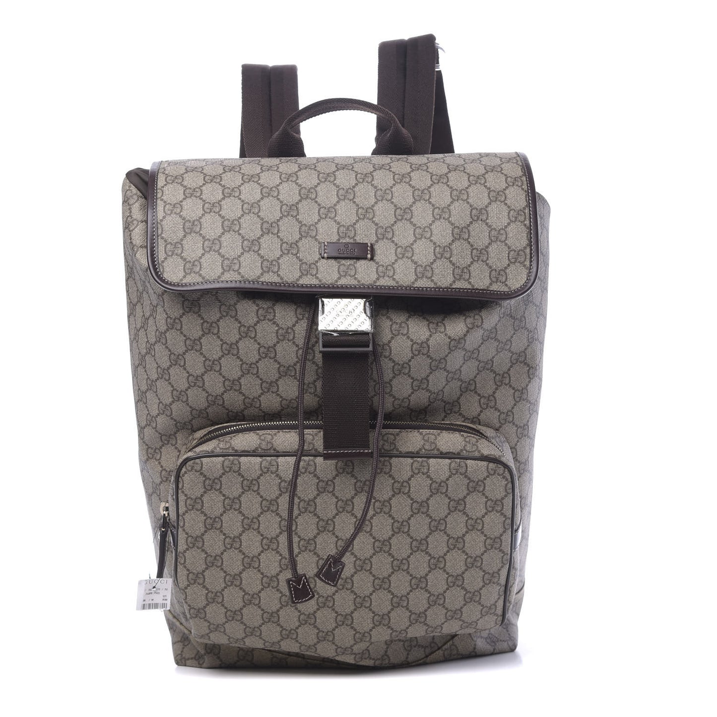 GG Supreme Monogram Medium Single Buckle Rucksack Backpack Beige Ebony Brown