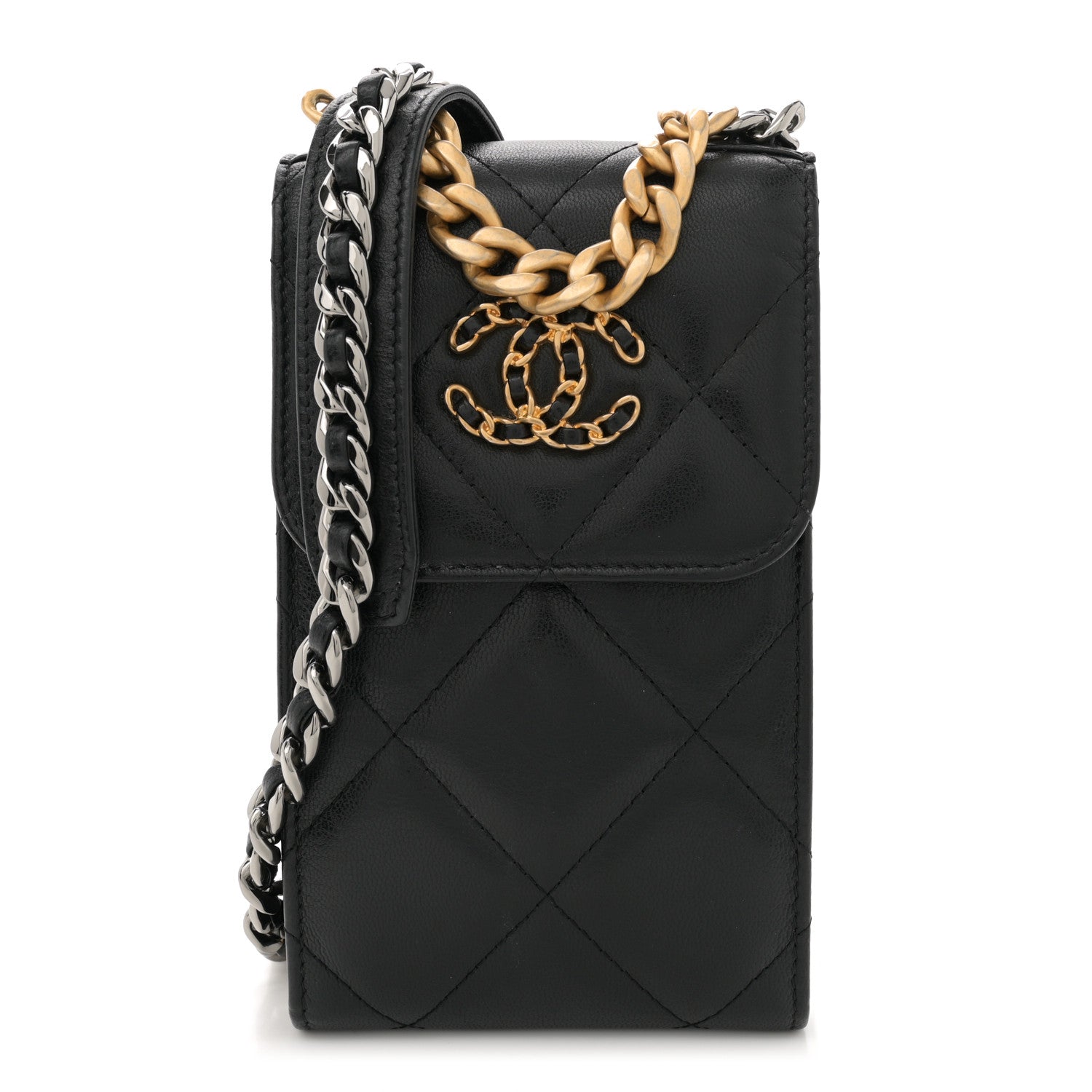Chanel Lambskin Quilted Chanel 19 Phone Holder With Chain Black 1 of 10
