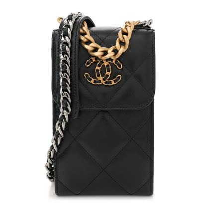 Chanel Lambskin Quilted Chanel 19 Phone Holder With Chain Black 1 of 10