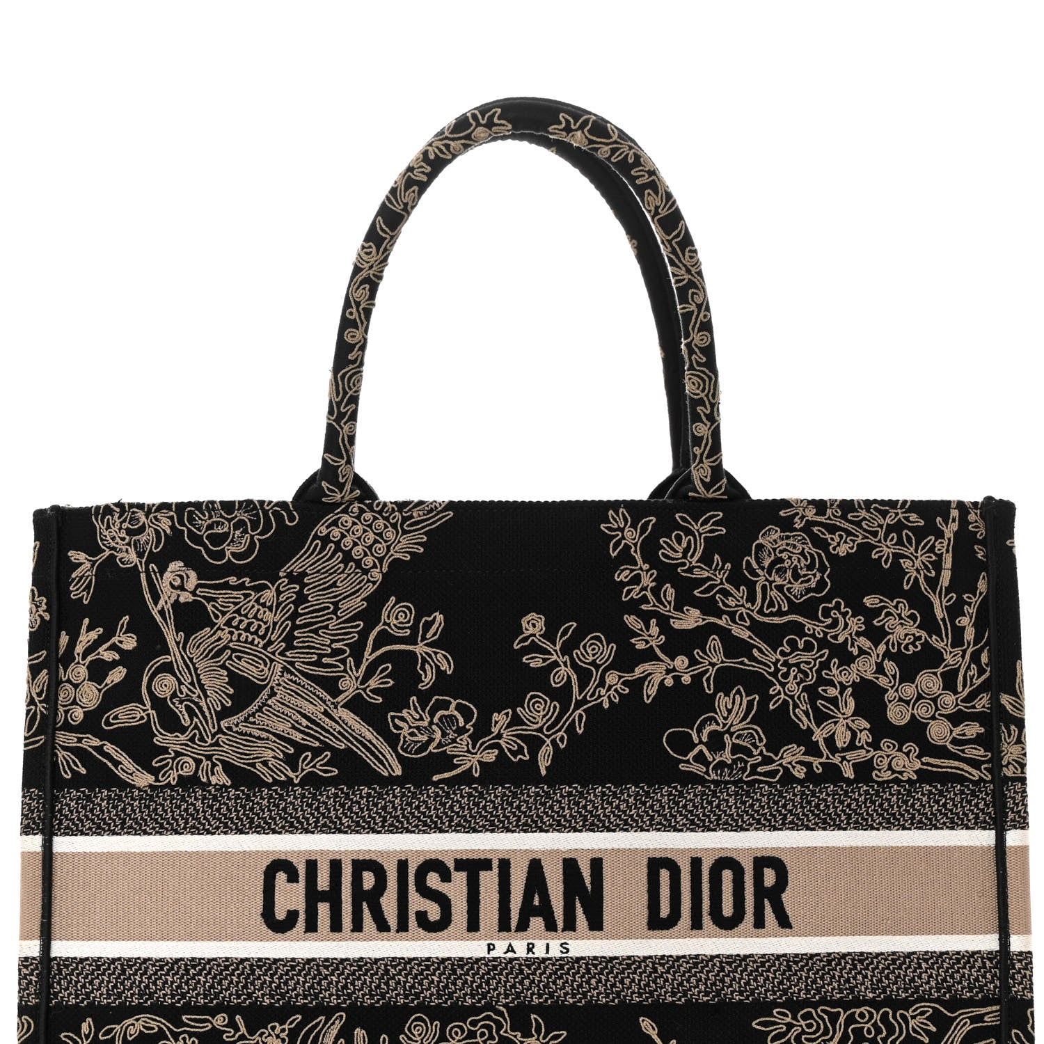 Christian Dior Canvas Embroidered Large Ornamental Cornely Book Tote Black Beige 8 of 10
