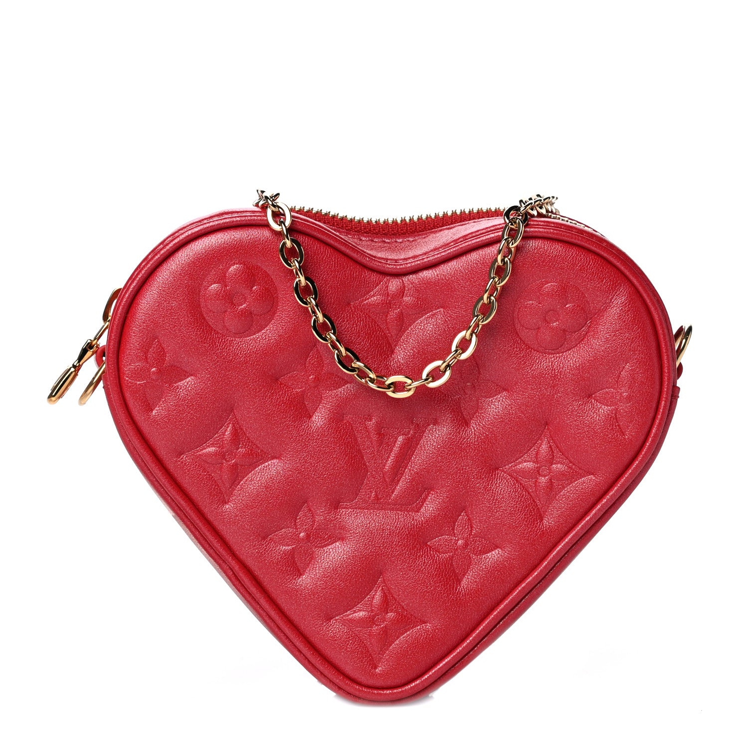 Louis Vuitton Lambskin Embossed Monogram Fall In Love Sac Coeur Heart Chain Bag Lipstick Red 1 of 4