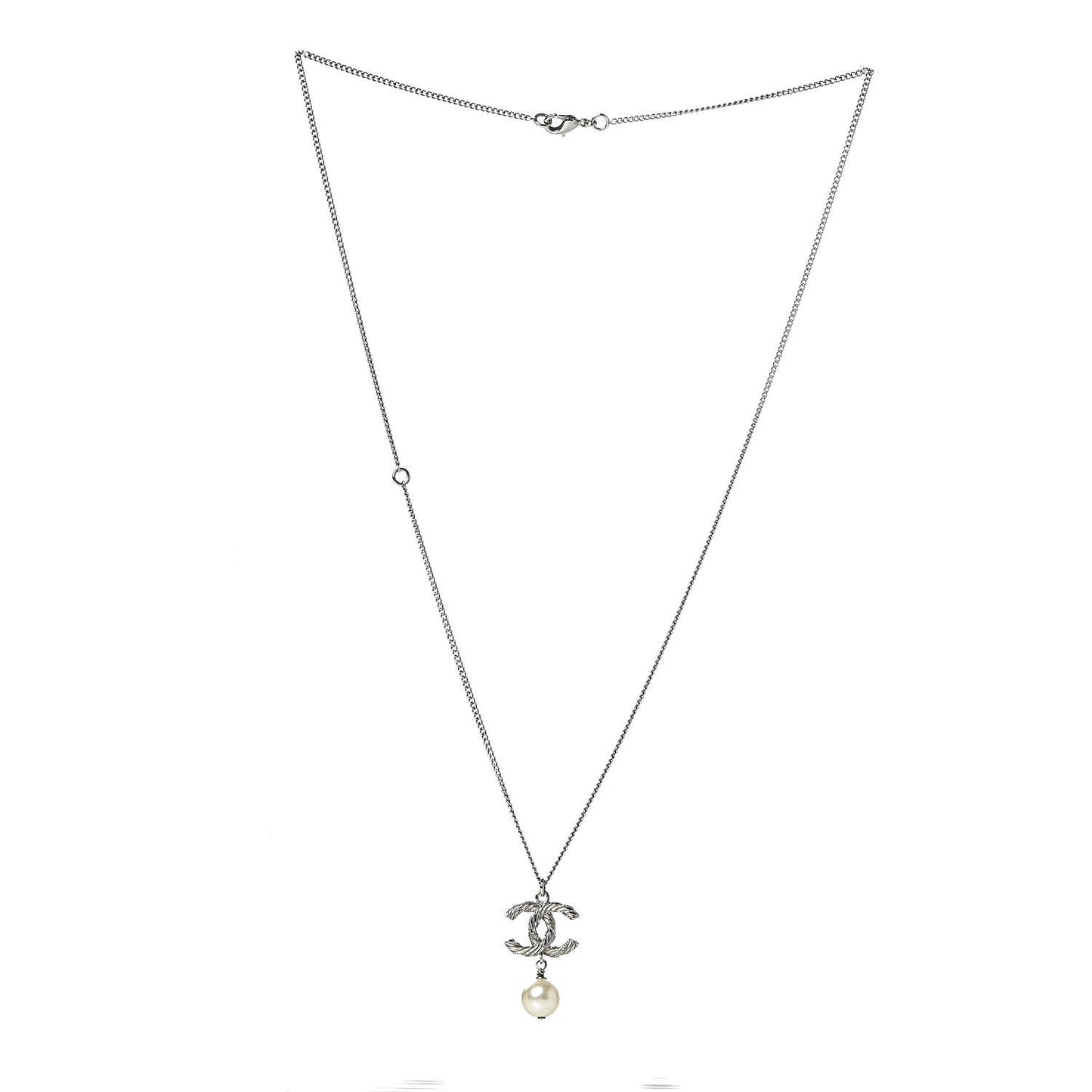 Pearl Twisted CC Drop Necklace Silver