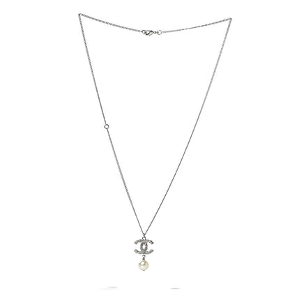 Chanel Pearl Twisted CC Drop Necklace Silver 3 of 5