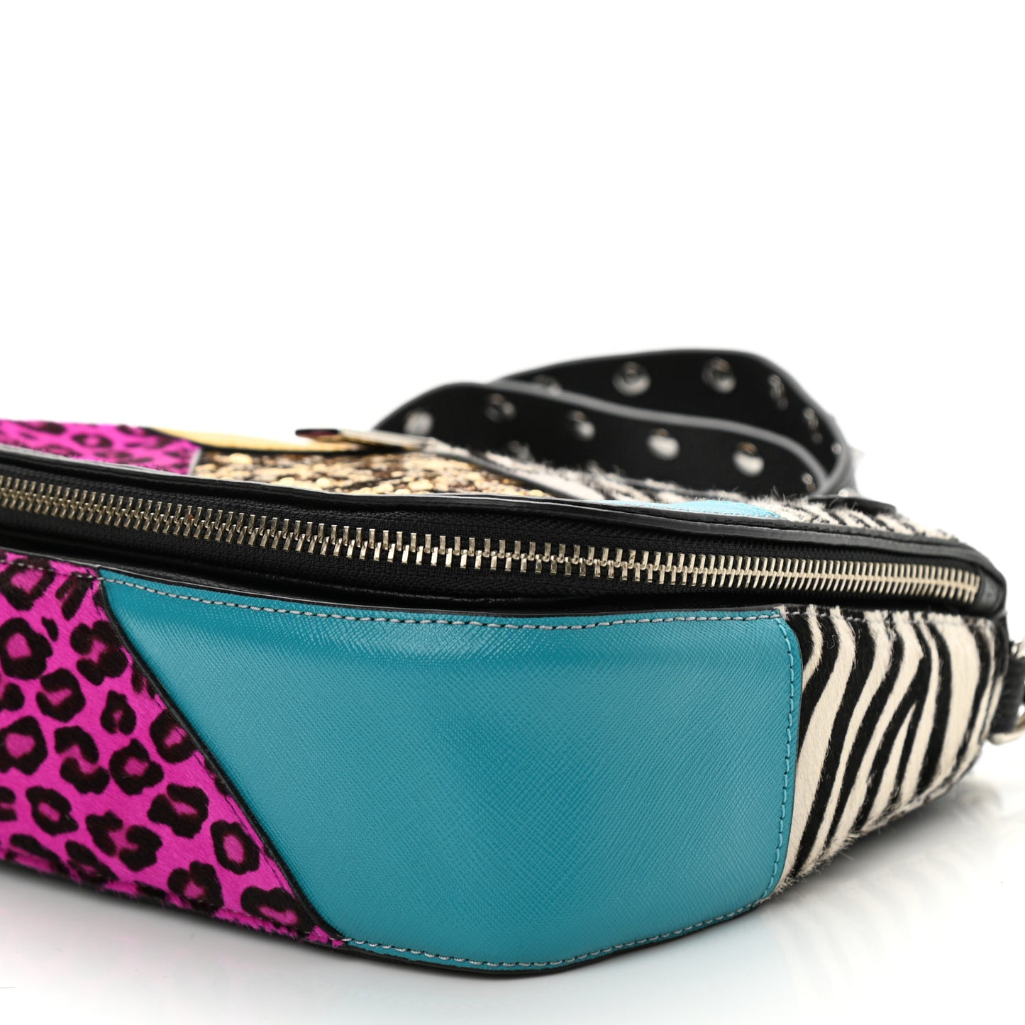 Calfskin Print Nomad Patchwork Saddle Bag Black Multicolor
