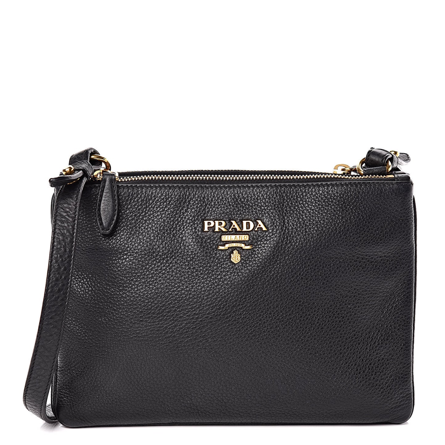 Vitello Phenix Double Zip Crossbody Bag Black