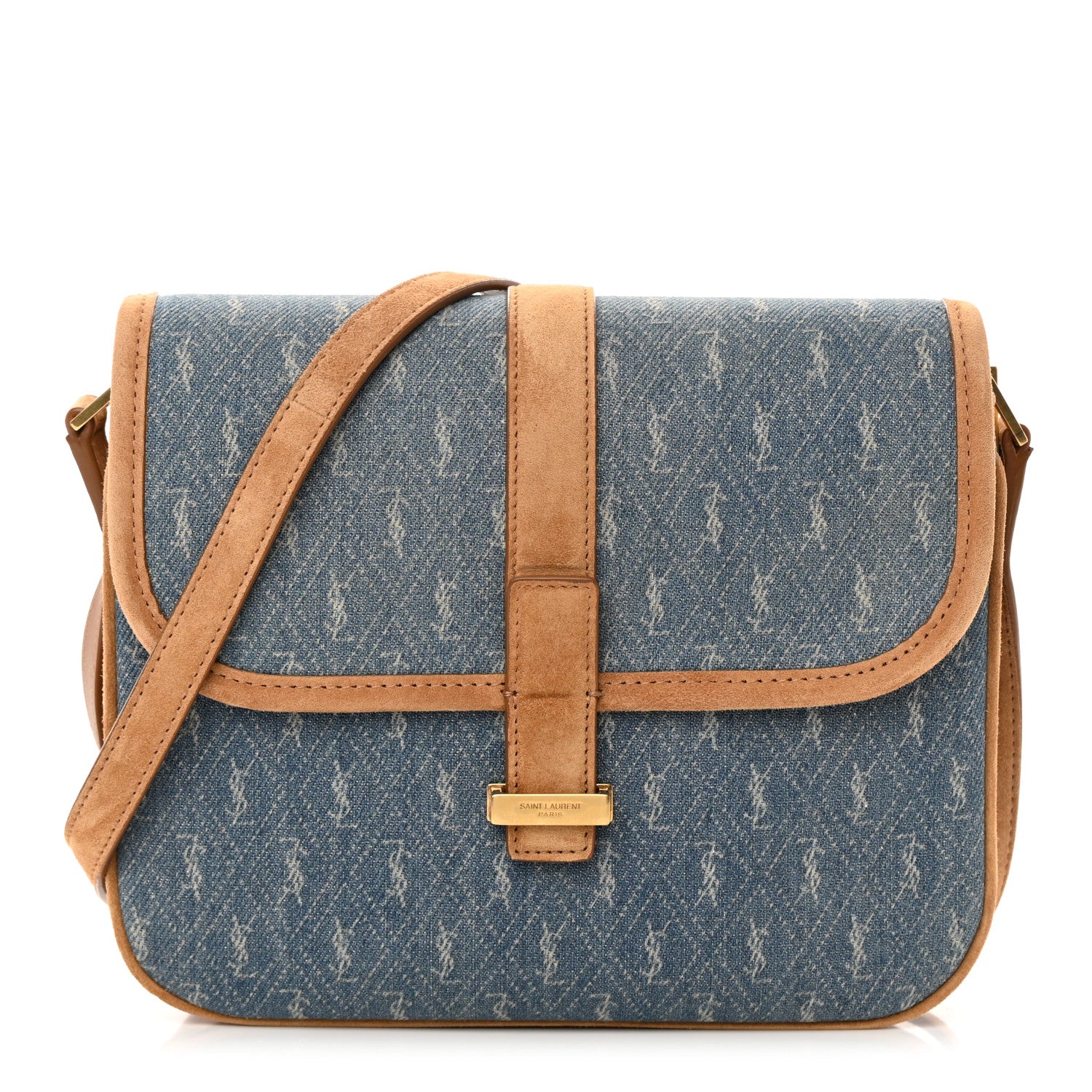 Saint Laurent Suede All-Over Monogram Small Le Monogramme Satchel Denim 1 of 12