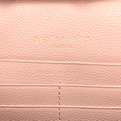 Saint Laurent Grain De Poudre Matelasse Chevron Monogram Chain Wallet Pale Pink 7 of 11