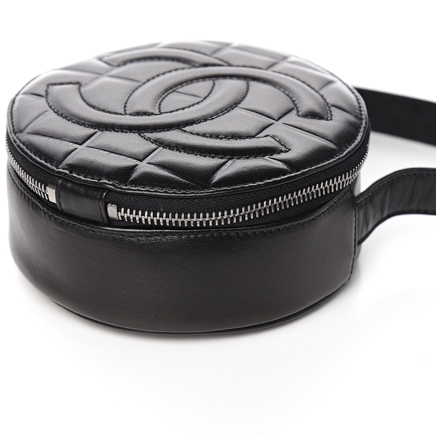 Lambskin Quilted CC Chocolate Bar Round Shoulder Bag Black