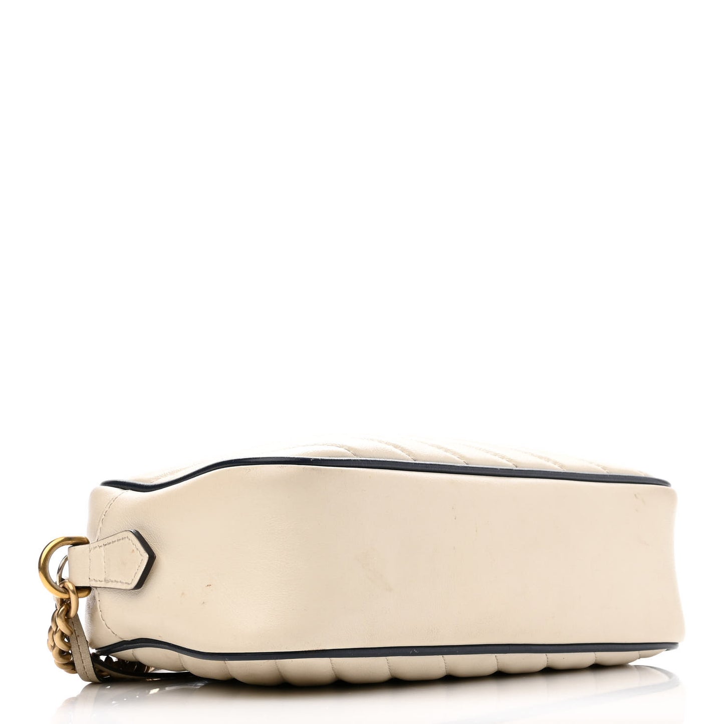 Vintage Effect Calfskin Matelasse Diagonal Small Torchon GG Marmont Chain Shoulder Bag Mystic White Blue Agata