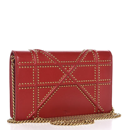 Christian Dior Lambskin Studded Diorama Wallet on Chain Pouch Red 3 of 9