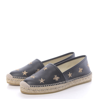 Gucci Calfskin Bee Star Embroidered Espadrilles 39.5 Black 3 of 12