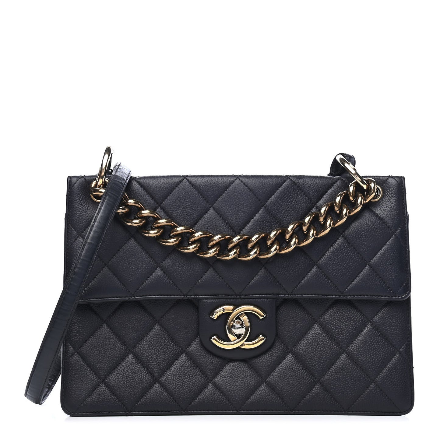Caviar Quilted Large Retro Class Flap Dark Grey