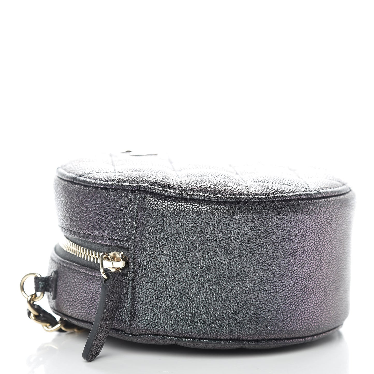 Iridescent Caviar Quilted Round Clutch With Chain Black