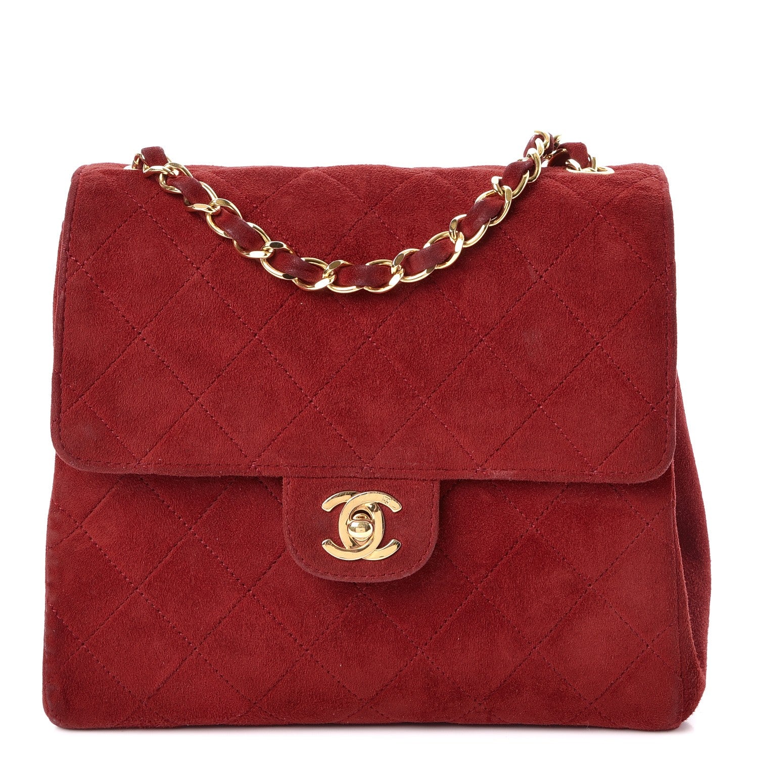 Chanel Suede Quilted Mini Square Flap Red 1 of 11