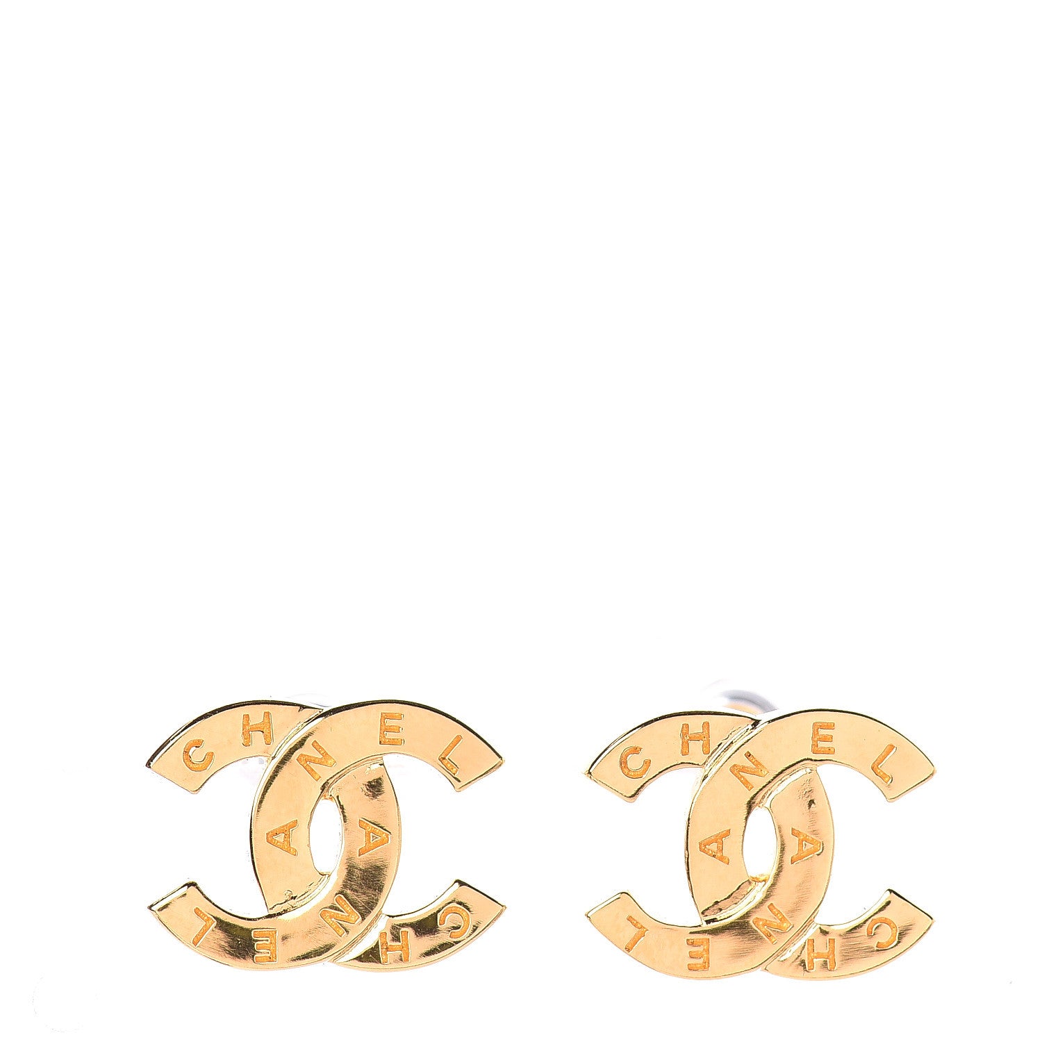 Chanel Metal CC Paris Button Stud Earrings Gold 1 of 3