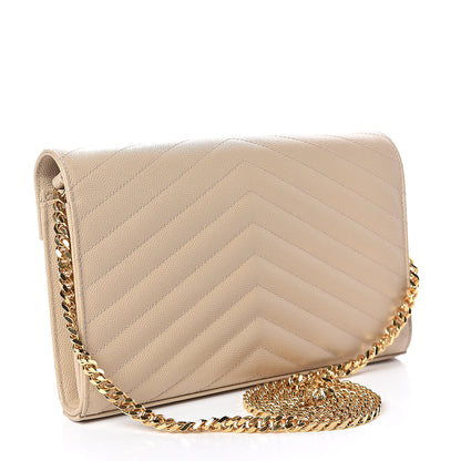 Saint Laurent Grain De Poudre Matelasse Chevron Monogram Chain Wallet Nude Powder 3 of 11