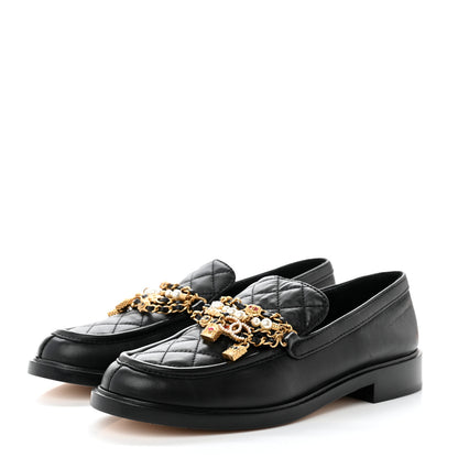Chanel Lambskin Pearl Crystal Quilted CC Logo Jewelry Loafers 39 Black 3 of 9