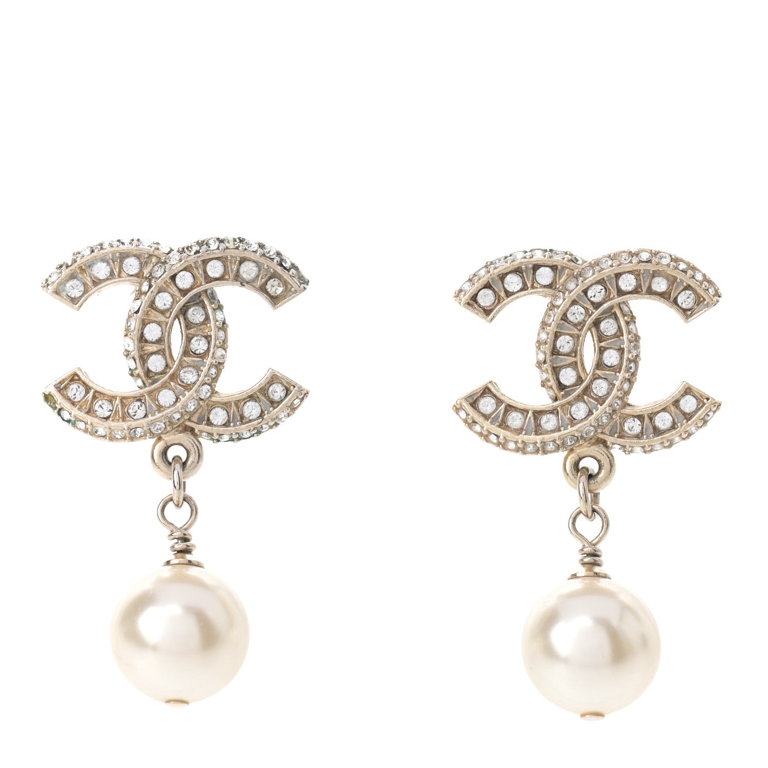 Chanel Crystal Textured CC Drop Earrings Gold 1 of 5