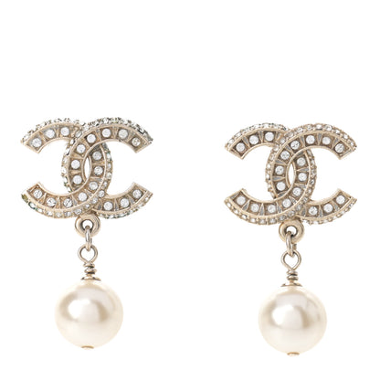 Chanel Crystal Textured CC Drop Earrings Gold 1 of 5