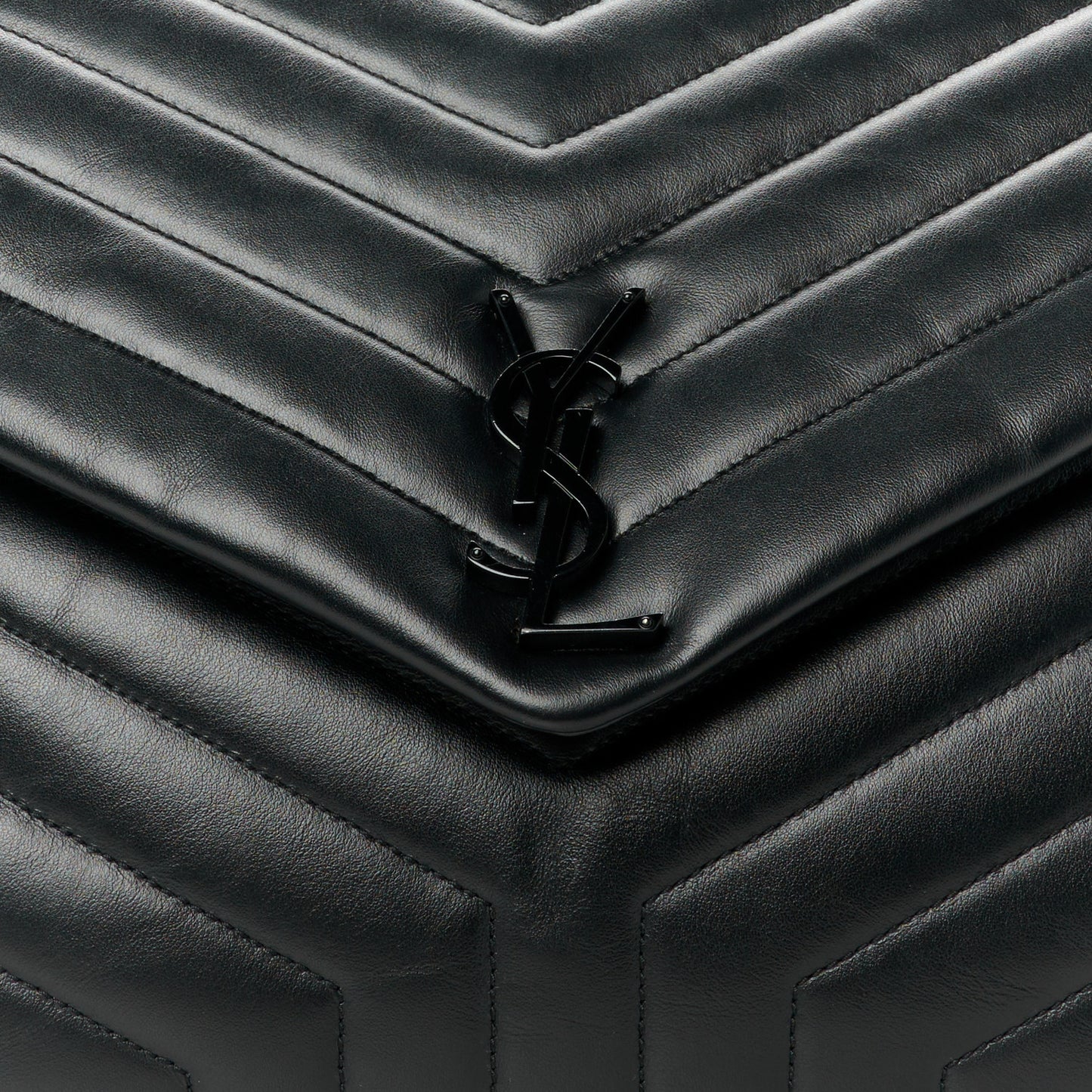 Calfskin Y Quilted Monogram Monochrome Large Loulou Chain Satchel Black