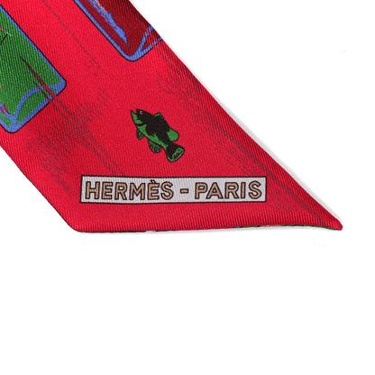 Hermes Silk Caleche Mors Et Bouteilles Twilly Framboise Beige Bourdeaux 2 of 5