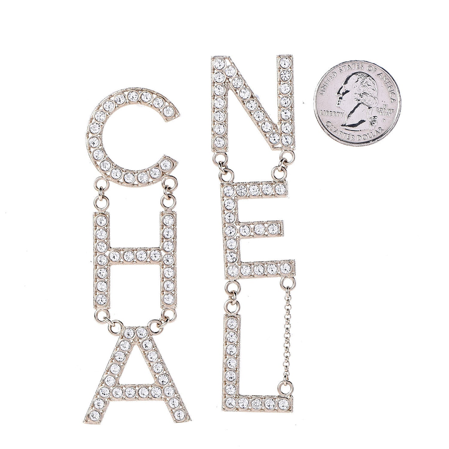 Crystal Cha-Nel Logo Drop Earrings Gold