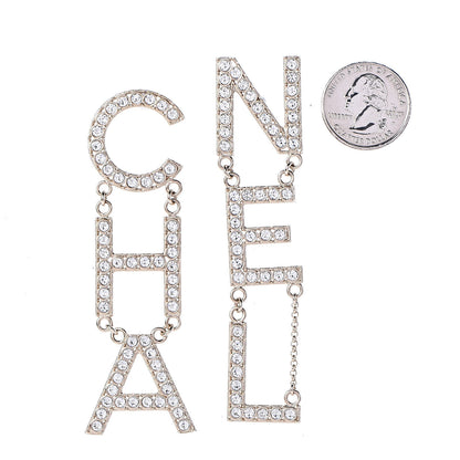 Chanel Crystal Cha-Nel Logo Drop Earrings Gold 2 of 5