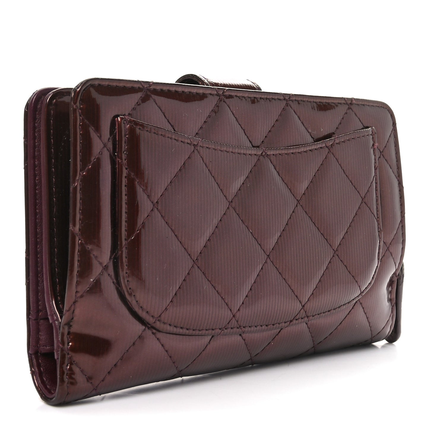 Striated Patent CC French Wallet Bordeaux