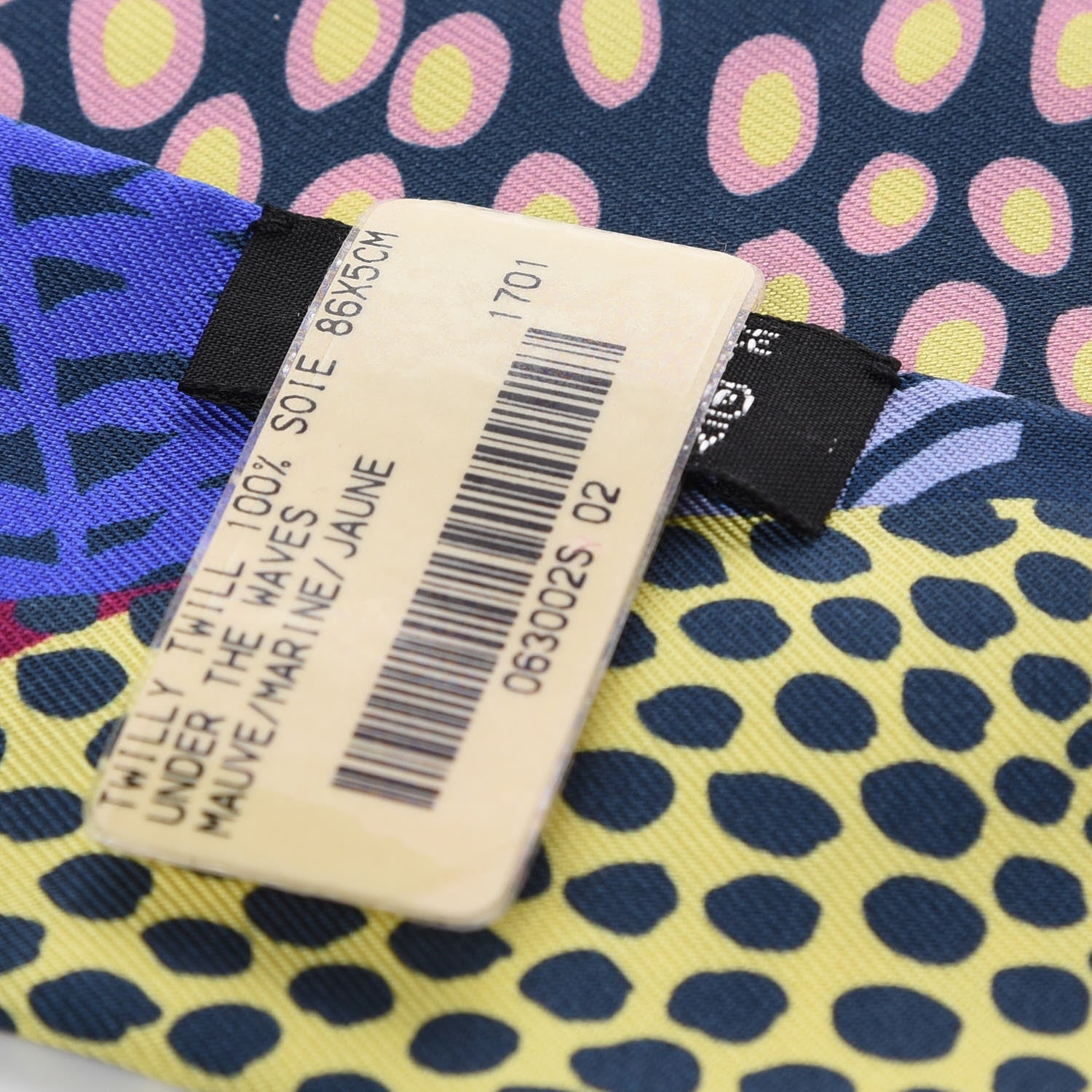 Hermes Silk Under The Waves Twilly Mauve Marine Jaune 3 of 4