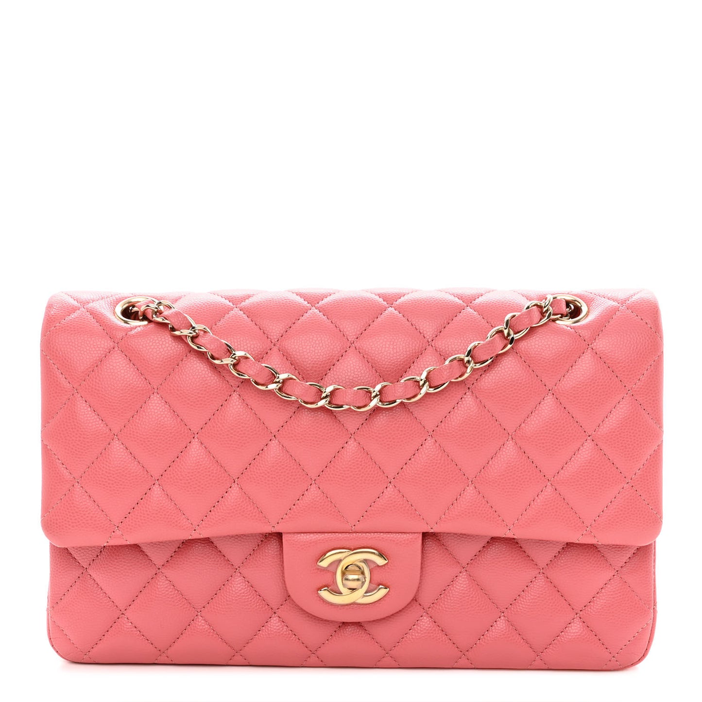 Metallic Caviar Quilted Medium Double Flap Pink