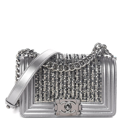 Chanel Metallic Lambskin Glass Pearl Embroidered Small Boy Flap Silver 2 of 10