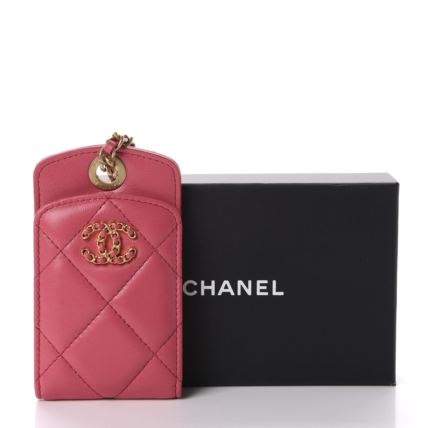 Lambskin Quilted Chanel 19 Luggage Tag Pink